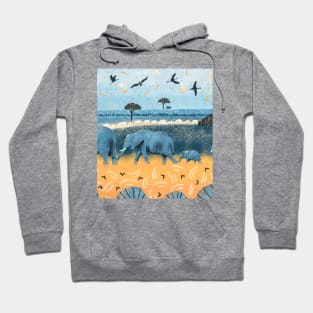 Walk of elephants in the savannah Hoodie